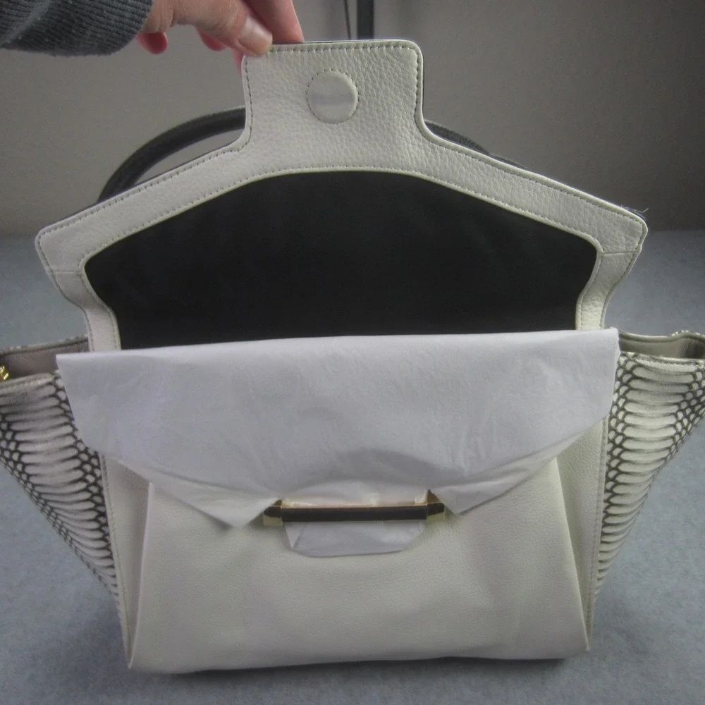 Vince Camuto Julia Satchel Handbag White Black Snake Leather Purse‎ NWT